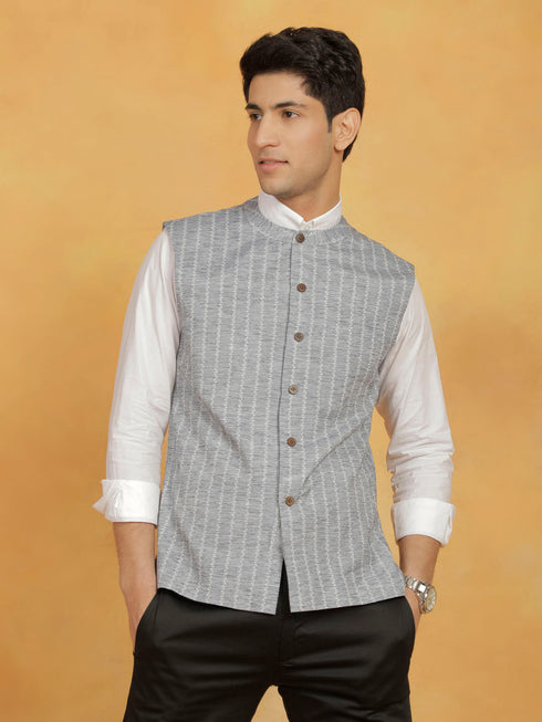 Vastramay Men's Beige Cotton Nehru Jacket